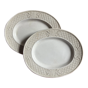 Antique English George II Salt Glaze Oval Plates or Small Platters Circa 1750 - A Pair