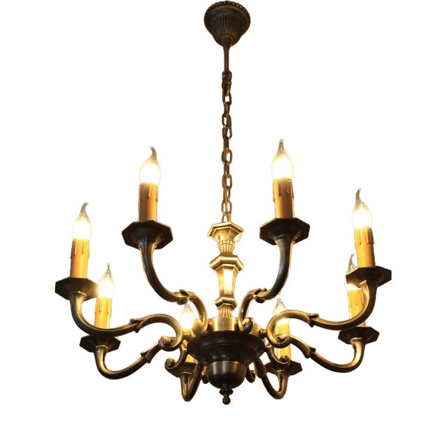 Metal Eight-Armed Chandelier, 1950s For Sale