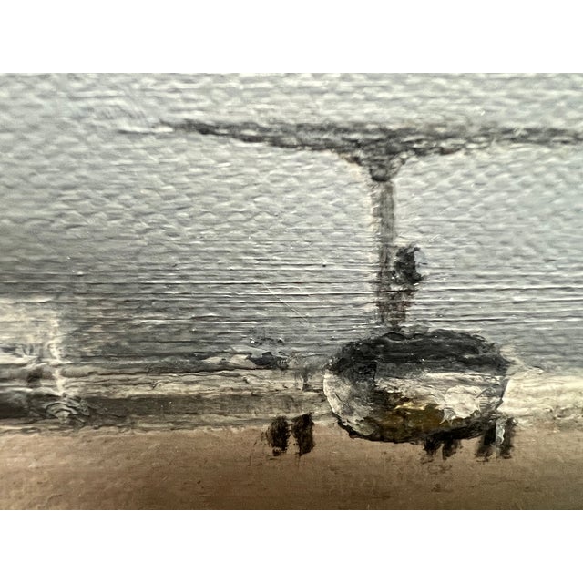 Paint "Departure" Contemporary Cityscape Painting in Gray and Blue of Airport by Mill Valley Artist Mary Anne McKernie For Sale - Image 7 of 12