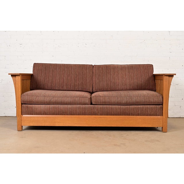 A gorgeous Mission, Arts & Crafts, or Prairie style full size sleeper sofa or loveseat By Stickley USA, Circa Late 20th...