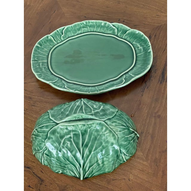 1950s Great Bordallo Pinheiro Cabbage Majolica Dish With Cover For Sale - Image 5 of 8