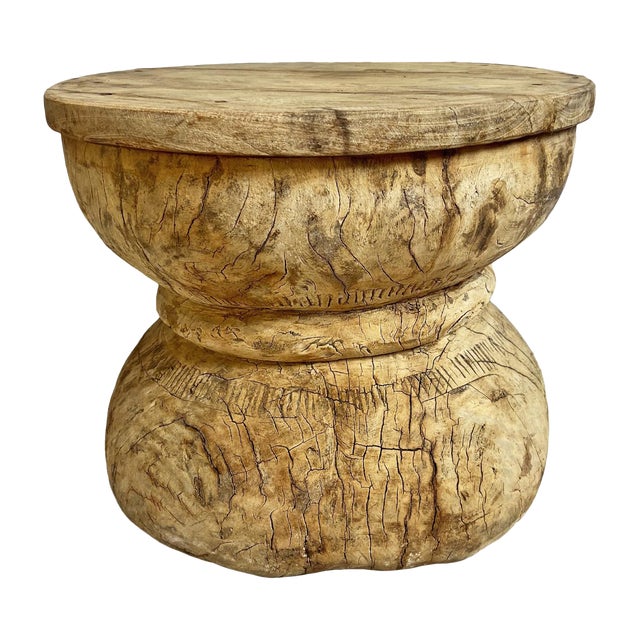 Vintage Bleached Ukhali Stool / Side Table For Sale