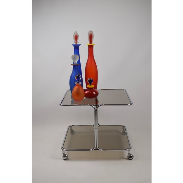 Italian Chrome and Smoked Glass Coffee Table on Casters, 1970s For Sale - Image 3 of 18