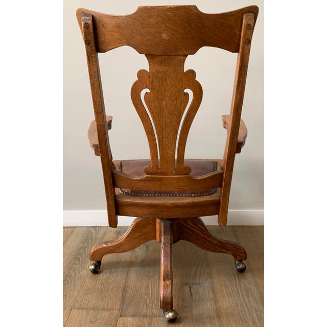 Mid 20th Century Antique Oak Swivel Desk Chair For Sale - Image 5 of 6