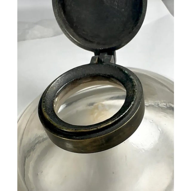 Antique French Heavy Hand Blown Glass Bronze Lidded Inkwell For Sale - Image 4 of 7