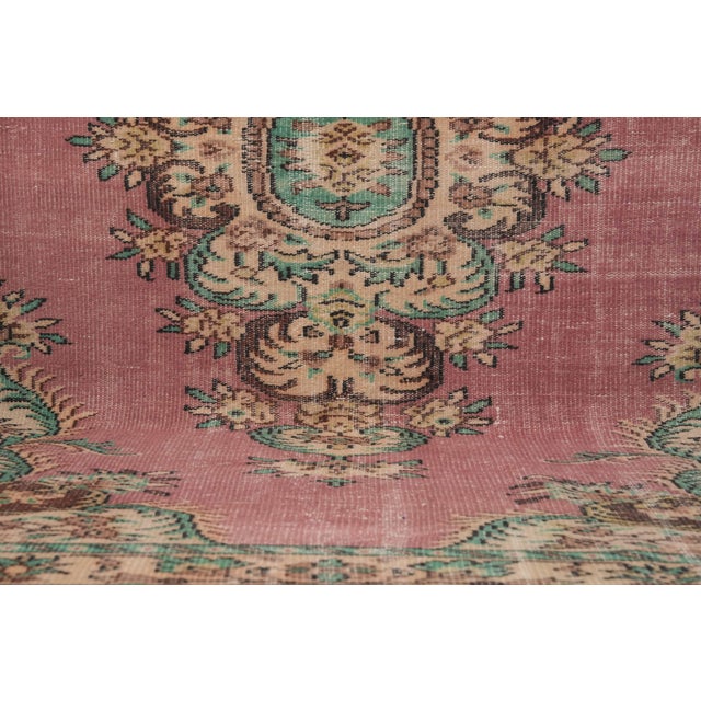 Textile 1970s Vintage Turkish Handmade Wool Cotton Pink Area Rug For Sale - Image 7 of 12