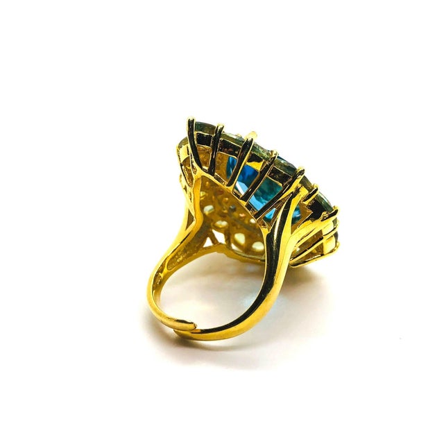 Bochic “Capri” Vintage Multi Sapphire & Topaz Ring — 18K Gold & Silver For Sale - Image 11 of 13