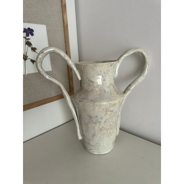 Ceramic White Contemporary Ceramic Vase in a Rustic Antique-Inspired Form, Blending Wabi-Sabi and Minimalist Aesthetics. For Sale - Image 7 of 9