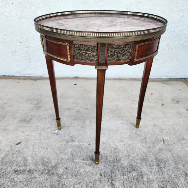 French Louis XVI Bouillotte Table With Rouge Marble Top For Sale - Image 15 of 17