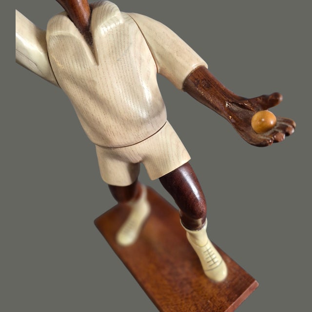 Late 20th Century Vintage Desk Top Italian Wood Carving Sculpture Tennis Player 12'' High For Sale - Image 5 of 7