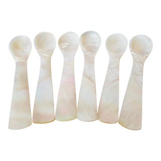 1970s Mother of Pearl Hand-Honed and Carved Individual, Caviar Serving Spoons -Set of 6 For Sale
