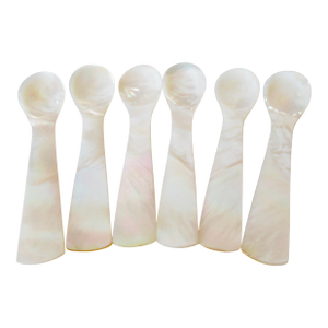 1970s Mother of Pearl Hand-Honed and Carved Individual, Caviar Serving Spoons -Set of 6