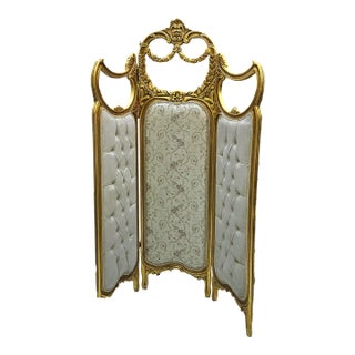 Paravan Room Divider With Gold Leaf Frame – Off White Folding Screen For Sale