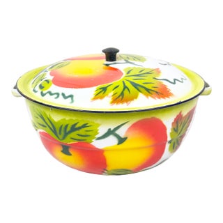 Vintage Large “Bumper Harvest” Enamelware Lidded Pot For Sale
