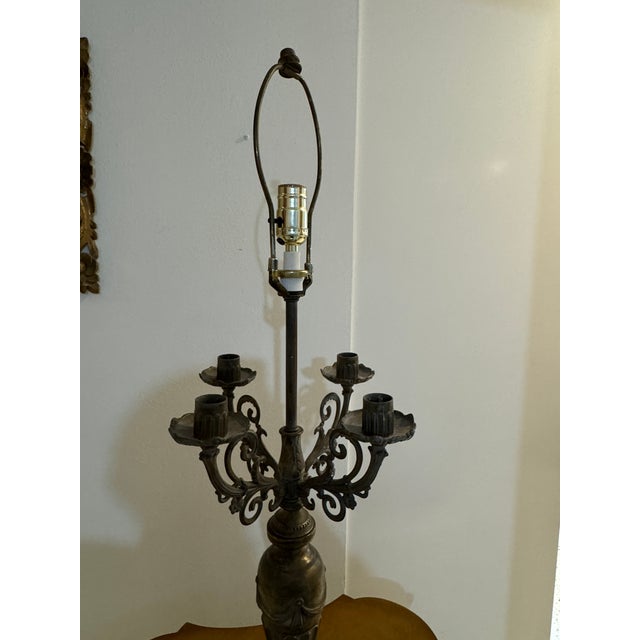 French Antique Louis XVI Style Bronze Candelabra Table, Desk or Bedside Lamp For Sale - Image 3 of 12