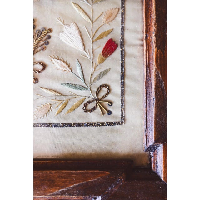 Antique Relic Painting Embroidered in Silk and Silver Thread For Sale - Image 3 of 7