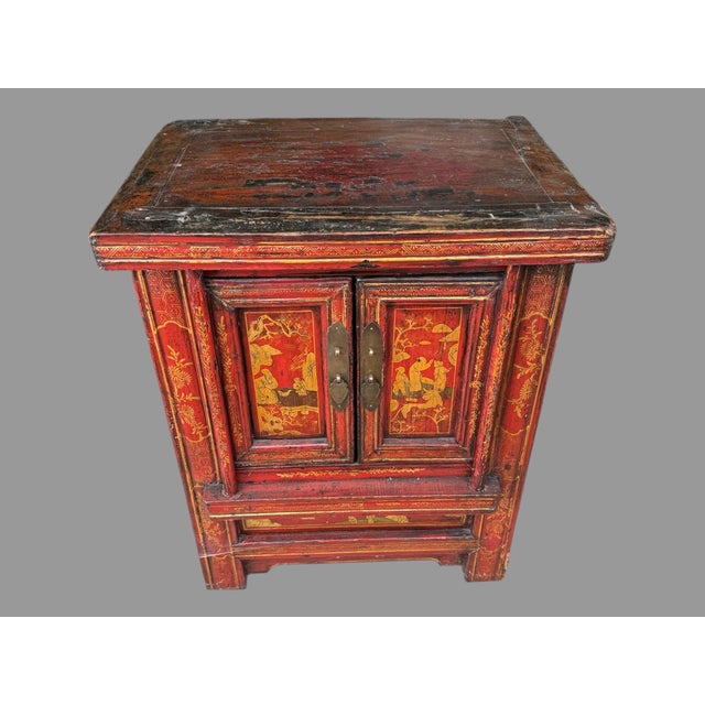 Antique Oriental Paint Decorated Double Door Cabinet For Sale - Image 9 of 9