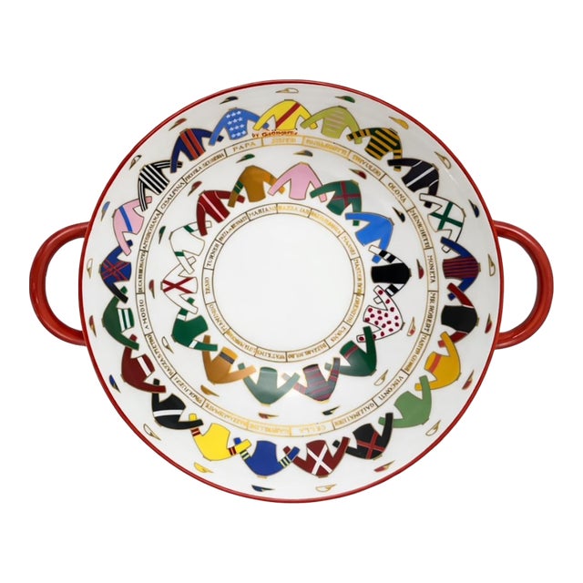 Vintage Richard Ginori for Gio Ponti Equestrian Jockey Silks Bowl W/Handles For Sale