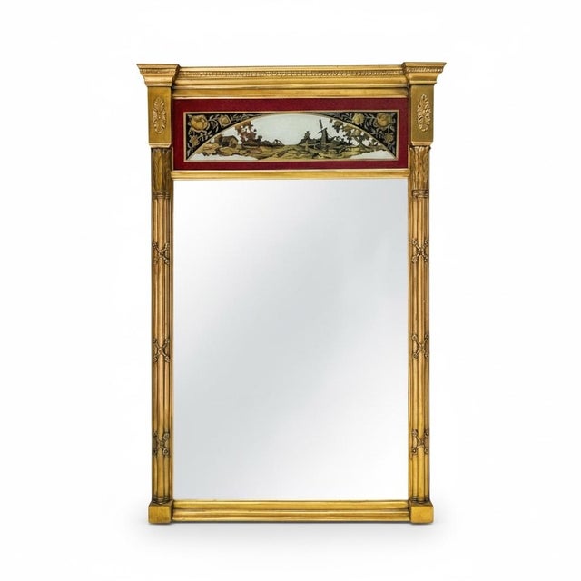 Neoclassical 19th C. French Neoclassical Water Gilt Eglomise Trumeau Mirror For Sale - Image 3 of 6