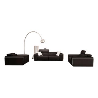 Casa Milano Domo Italian Leather 3-Piece Sofa Set in Black For Sale