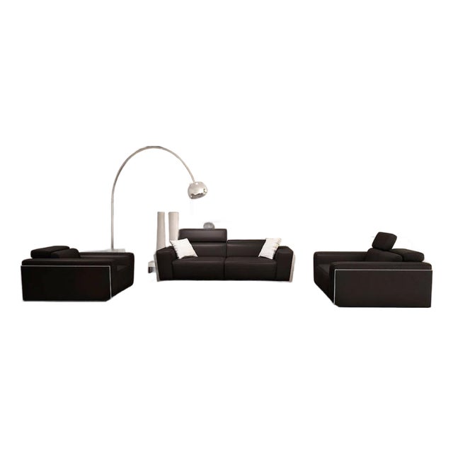Casa Milano Domo Italian Leather 3-Piece Sofa Set in Black For Sale