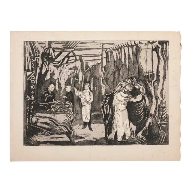 La Villette - Butcher's Shop - Original Etching by La Villette - 1957 For Sale