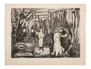 La Villette - Butcher's Shop - Original Etching by La Villette - 1957
