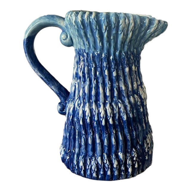 Textured Pottery Pitcher in Blues For Sale