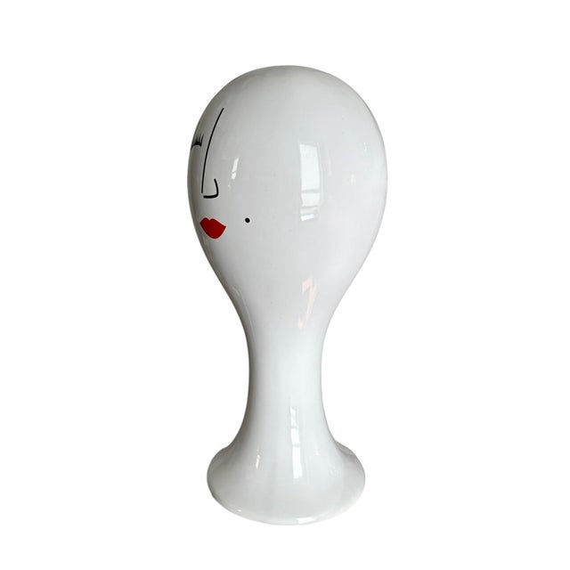 Vintage Ceramic Mrs. Madame Head Balloon Style Hat / Wig / Mannequin Bust Statue For Sale - Image 4 of 6