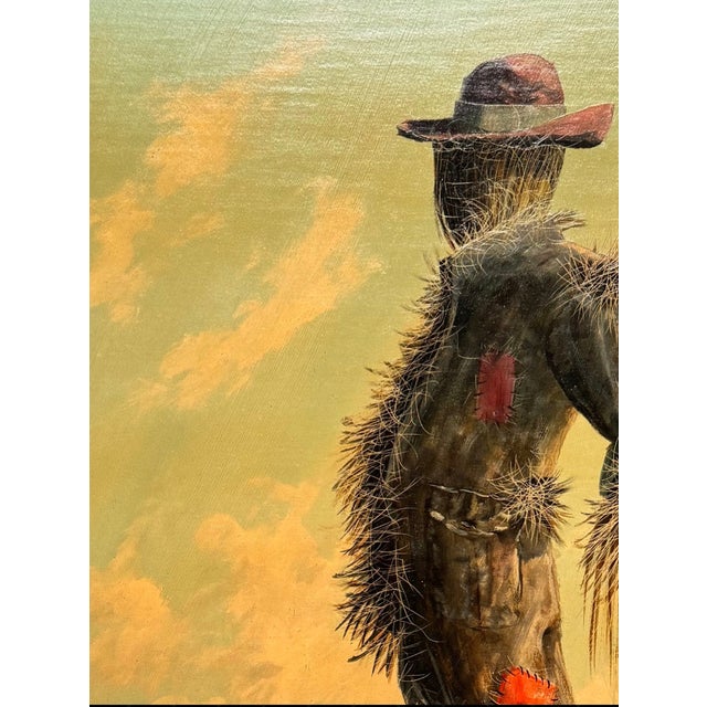 Early 20th Century The Enigmatic Sentinel: A Pastoral Scarecrow Scene in Oil and Sgraffito For Sale - Image 4 of 12