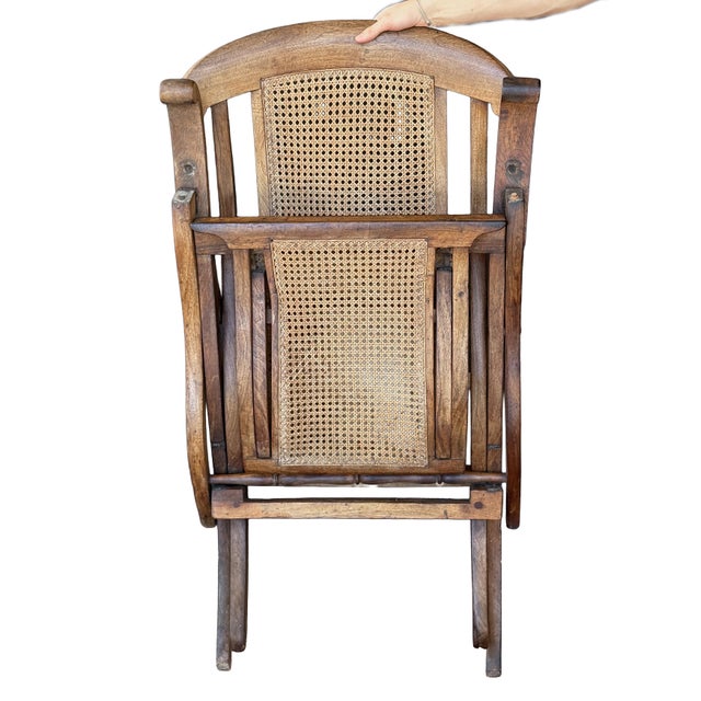 French Cruise Liner Deck of Lounge Chair of Teak and Cane For Sale - Image 13 of 14