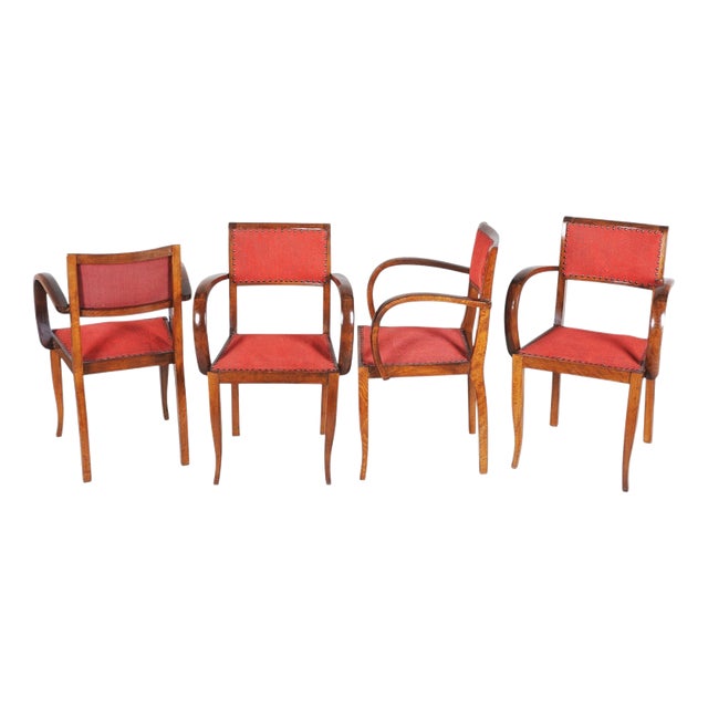 Art Deco Chairs in Beech by Jules Leleu, France, 1930s, Set of 4 For Sale