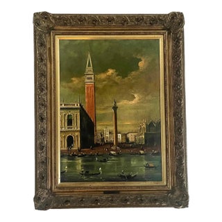 1950s, Mid-Century Venetian Veduta Oil on Canvas Painting of San Marco, Venice, in Gilt Frame For Sale
