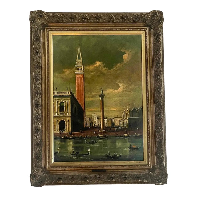 1950s, Mid-Century Venetian Veduta Oil on Canvas Painting of San Marco, Venice, in Gilt Frame For Sale