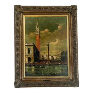 1950s, Mid-Century Venetian Veduta Oil on Canvas Painting of San Marco, Venice, in Gilt Frame