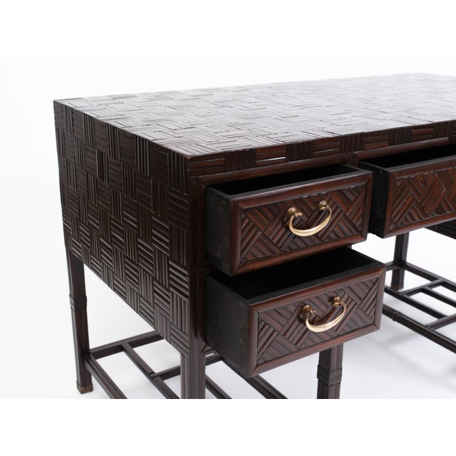 Mid 20th Century 1960's Anglo Chinese Bamboo Parquet Hardwood Campaign Desk For Sale - Image 5 of 11