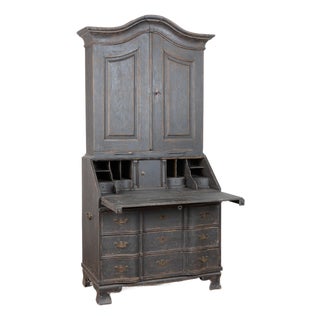 19th Century Swedish Black Painted Pine Secretary Bureau For Sale