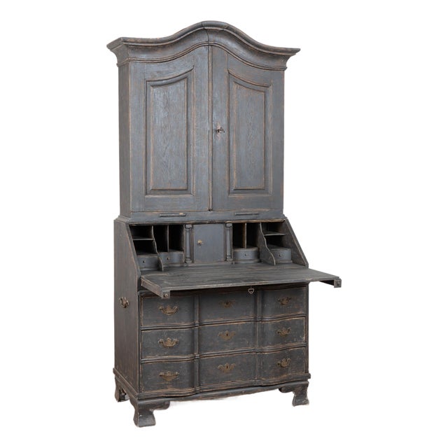 19th Century Swedish Black Painted Pine Secretary Bureau For Sale