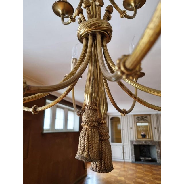 Gold Louis XVI 12-Light Chandelier with Tassels in Gilt Bronze For Sale - Image 8 of 18