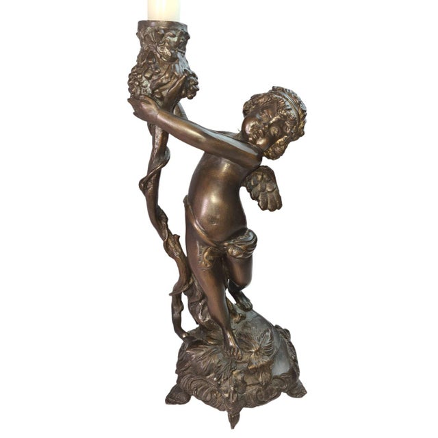 19th Century Antique Cherub Bronze Candle Holders, French For Sale - Image 4 of 14