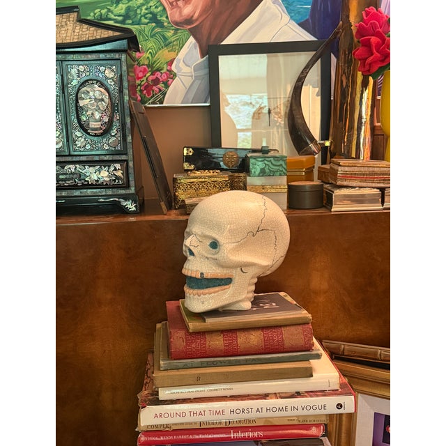 Vintage Hand Painted Skull Light Up Lamp Halloween Decor For Sale In New York - Image 6 of 11