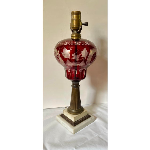 Metal Antique Red Bohemian Glass Lamp For Sale - Image 7 of 10