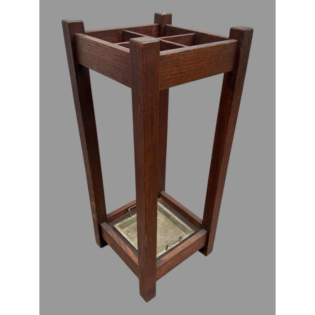 Wood Vintage Mission Oak Arts & Crafts Era Umbrella Cane Holder Stand For Sale - Image 7 of 12