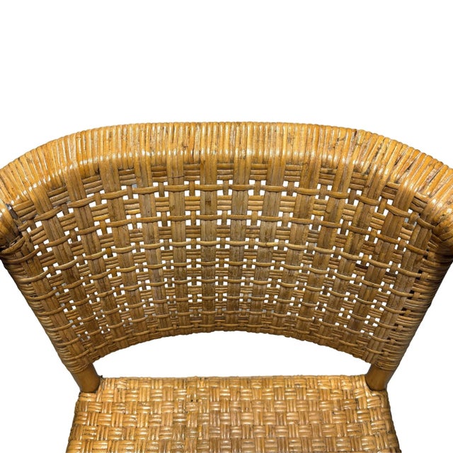 Tan Restored Modern 2-Strand Rattan Armchair Dining Chair W/ Wicker Seat, Set of 4 For Sale - Image 8 of 8