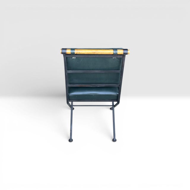 Sculptural Iron X-Frame Dining Chairs in Dark Green Leather – Set of 4 For Sale - Image 10 of 15