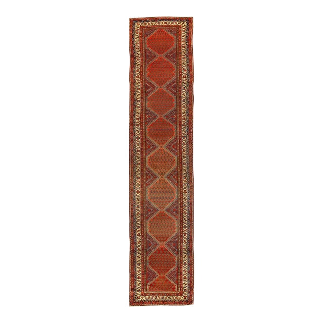 Rust Persian Hand Knotted Antique Malayer Runner 3'6'' X 17'1'' For Sale