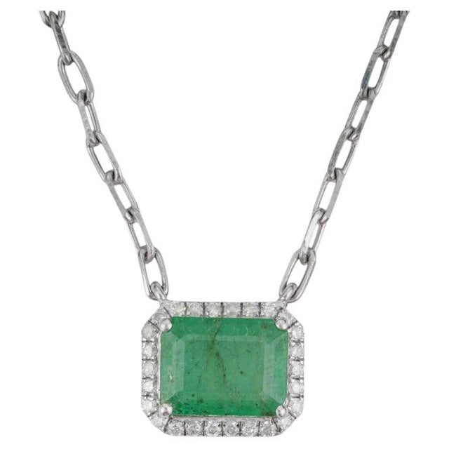 Not Yet Made - Made To Order 2.06 Ct Octagon Cut Emerald & Diamond Pendant Necklace in 925 Sterling Silver For Sale - Image 5 of 12