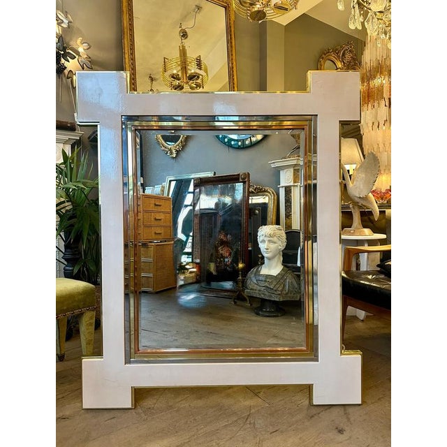 French Cream Lacquered and Brass Mirror, 1970 For Sale - Image 11 of 12