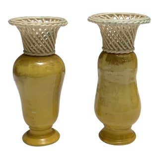Set of Two Midcentury Petite Ceramic Textured Vases For Sale