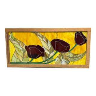Circa 1978 Gene LeLonde Floral Stained Glass Panel For Sale
